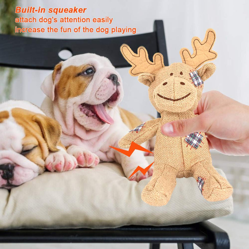 Puppy Squeaky Toys, Lovely Reindeer Toys Durable Linen Surface Dog Chew Toys, Interactive Dog Toys Funny Training Toys for Small to Medium Dogs (Brown Reindeer) - PawsPlanet Australia