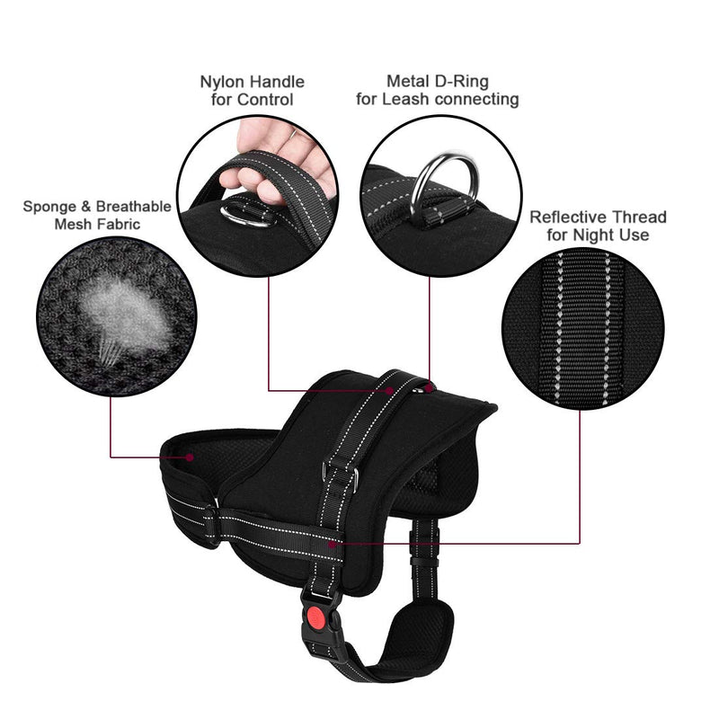 Nasjac No Pull Harness, Dog Vest Harness with Handle Breathable Padded Reflective Front and Back Leash Connectors Adjustable Protectctive Two D Ring Pet Harness for Medium Large Dog Training Walking XL Black - PawsPlanet Australia