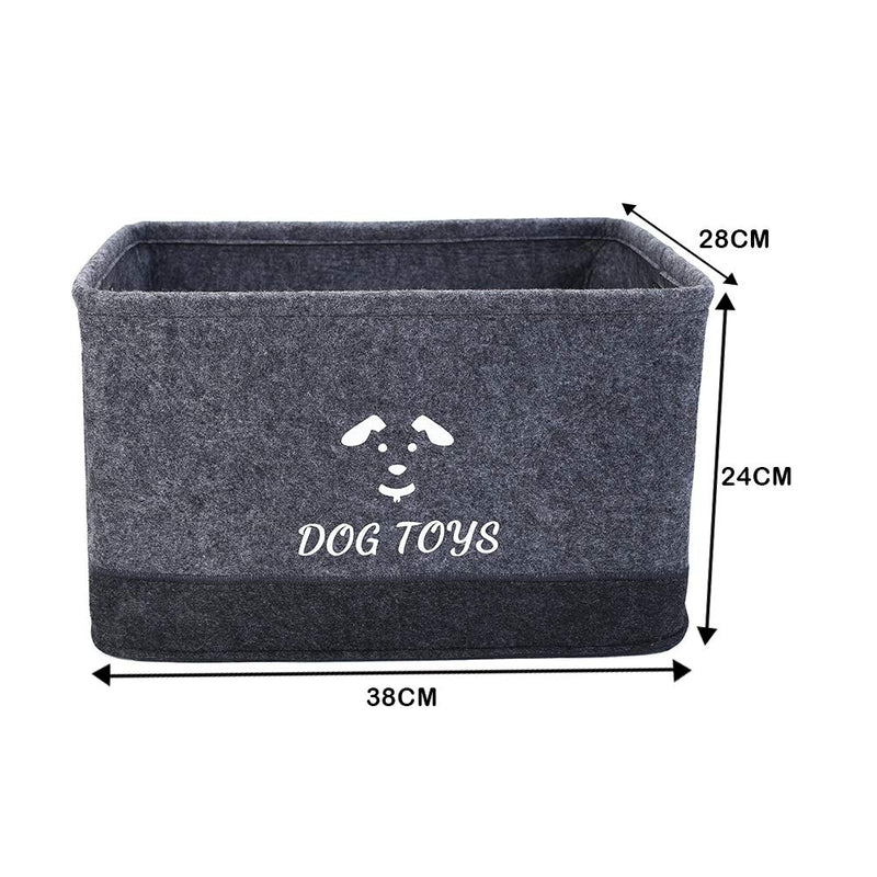 ARVOV Dog Toys Storage Bins, Pet Toy and Accessory Storage Basket, Foldable Felt Dog Toy Storage Basket Box for Organizing Pet Toys, Blankets, Leashes and Food - with Metal Handle - Gray/Dark Gray - PawsPlanet Australia