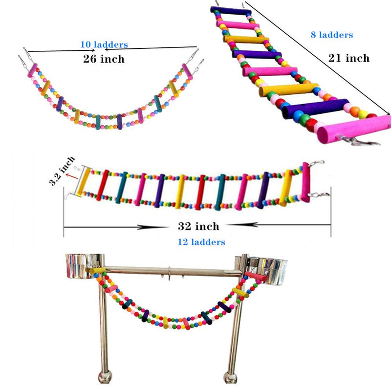 Cooyes Bird Ladder Bridge, Parrot Toys Rainbow Swing Bridge Hammock Natural Raw Wood, Macaws Parakeets Lovebirds Chameleon Hamster for Training 10 ladders - PawsPlanet Australia