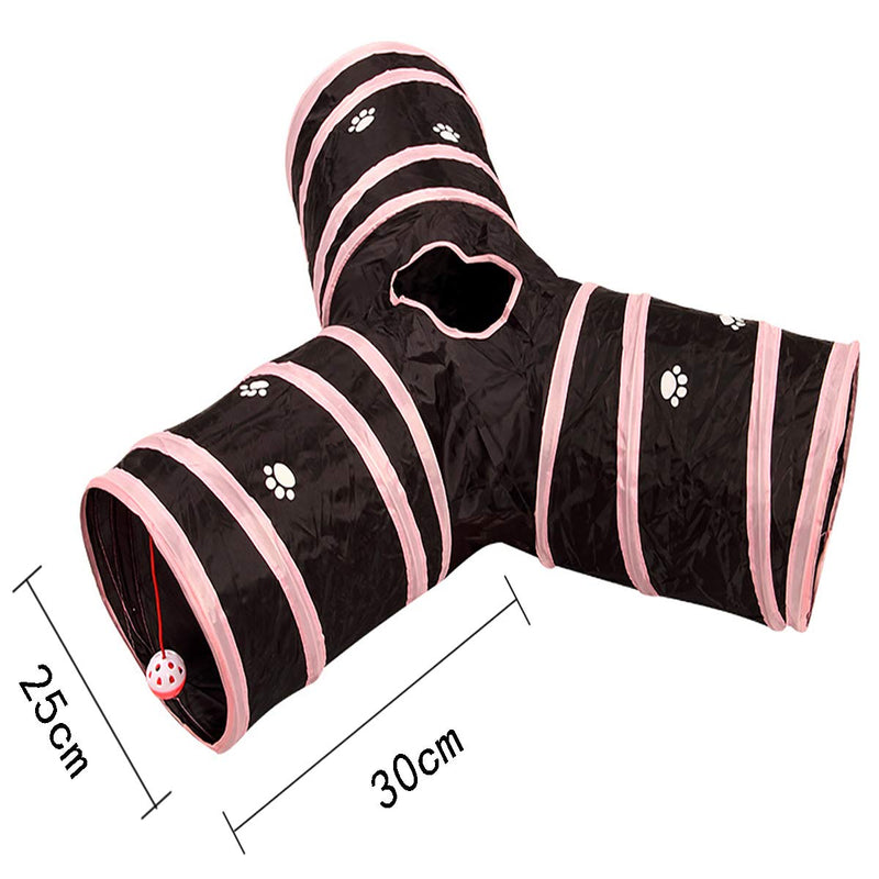 Way Cat Tunnel Play Toy - Y-shaped three-way tunnel tube, foldable, nozzle diameter 25 cm, pink + black, suitable for cats, puppies, rabbits and other small animals, easy to store. - PawsPlanet Australia