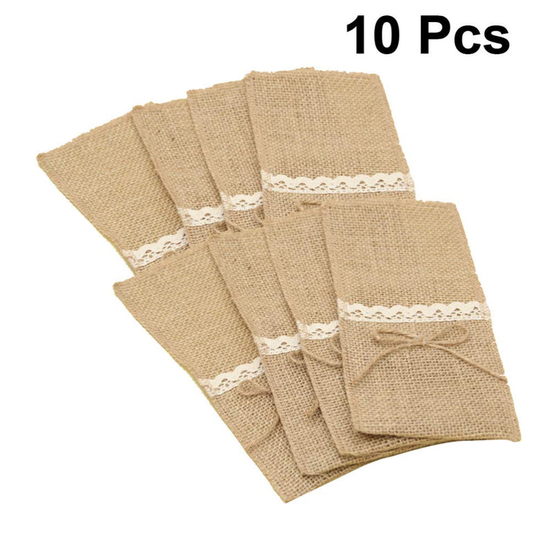 Happyyami 10pcs Burlap Lace Utensil Holders Silverware Holders Cutlery Pouch for Rustic Wedding Christmas Party Decorations Favor - PawsPlanet Australia