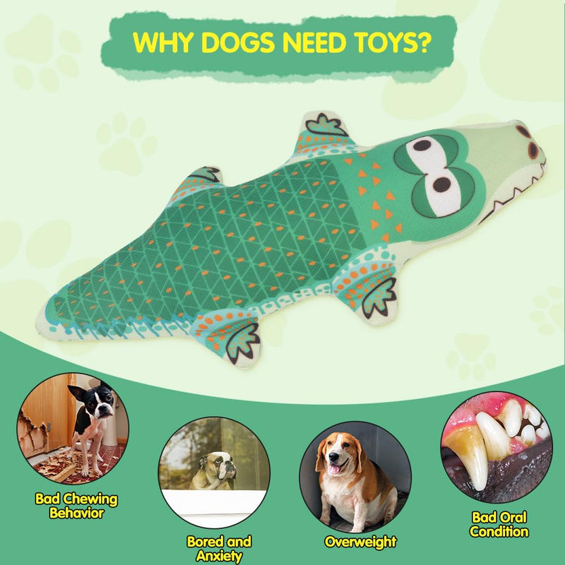 COMFPET Squeaky Dog Plush Toy, Interactive Dog Toy Clean Teeth Puppy Chew Toy, for Small Breed Puppies (Green Crocodile) Green - PawsPlanet Australia
