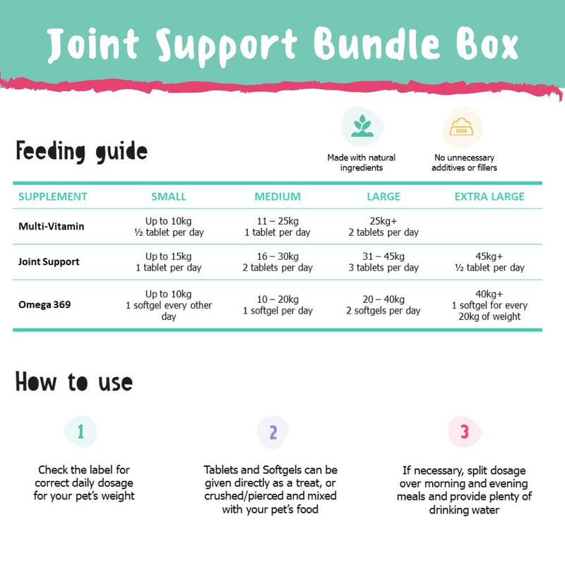 Dog Joint Care Supplements Bundle - Joint Aid for Dogs with Glucosamine & Chondroitin | 3 Supplements for Overall Health & Anti Inflammatory Joint Pain Relief from Arthritis (300 tablets) 1. DOG JOINTS - PawsPlanet Australia