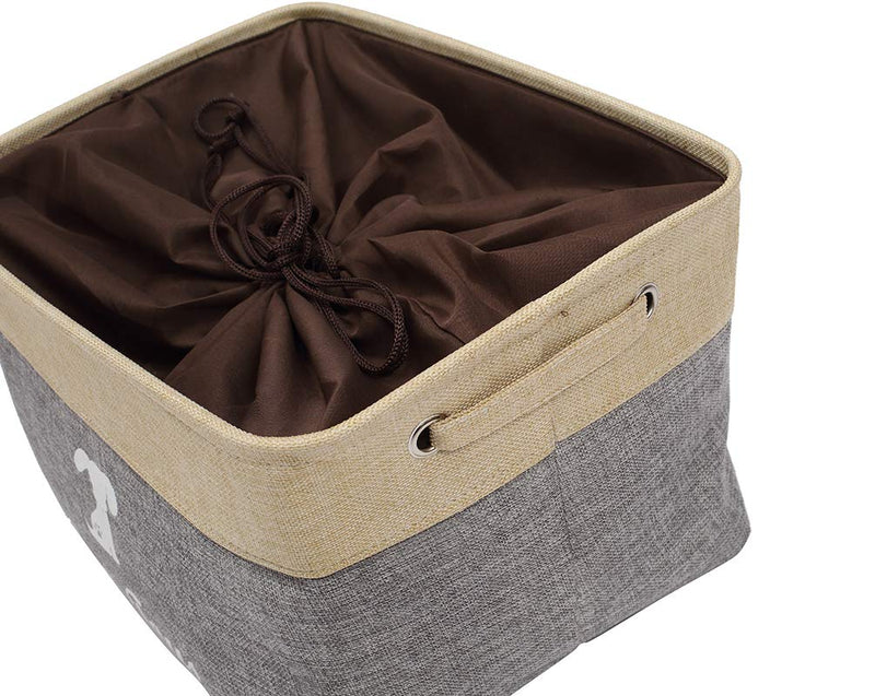 Brabtod Large Canvas Doggie Toy Bin Dog Toy Storage Basket Box with Handles and Drawstring Closure - Idea for Organizing Pet Toys, Blankets, Leashes, Towel, Coats, Diaper - BeigeGrey - PawsPlanet Australia