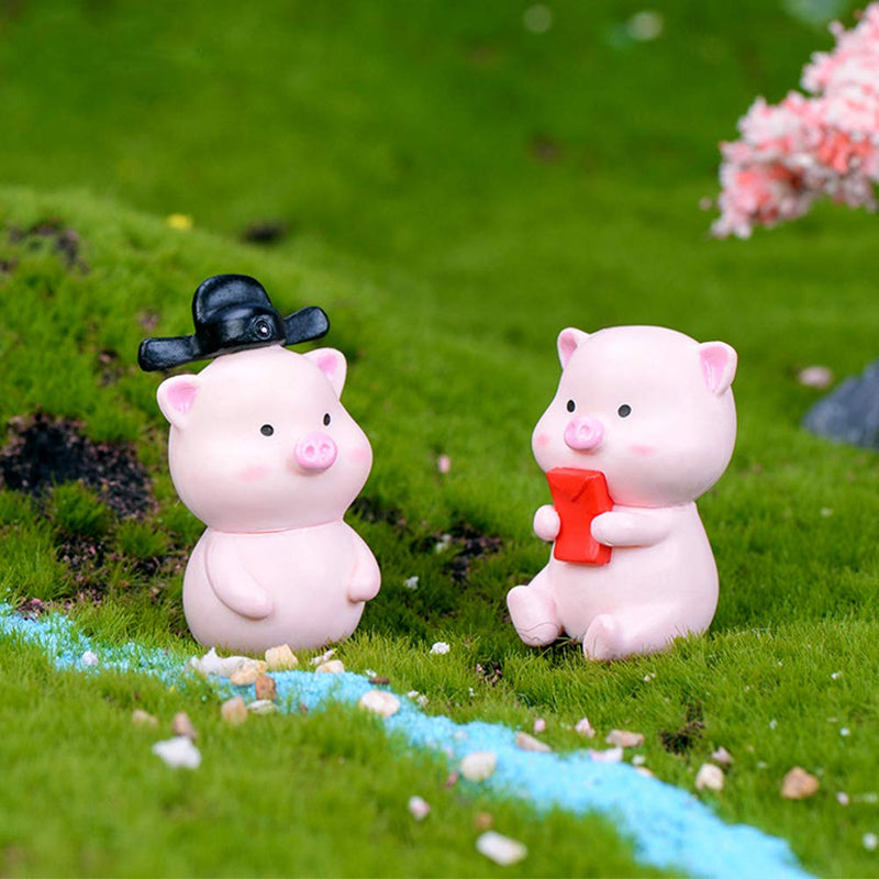 12 Pcs Pink Pig Figure Animal Toys Set Cake Topper, Micro Landscape Decor Fairy Garden Miniature Piggy Figurines Collection Playset for Christmas Birthday Gift Desk Decorations - PawsPlanet Australia