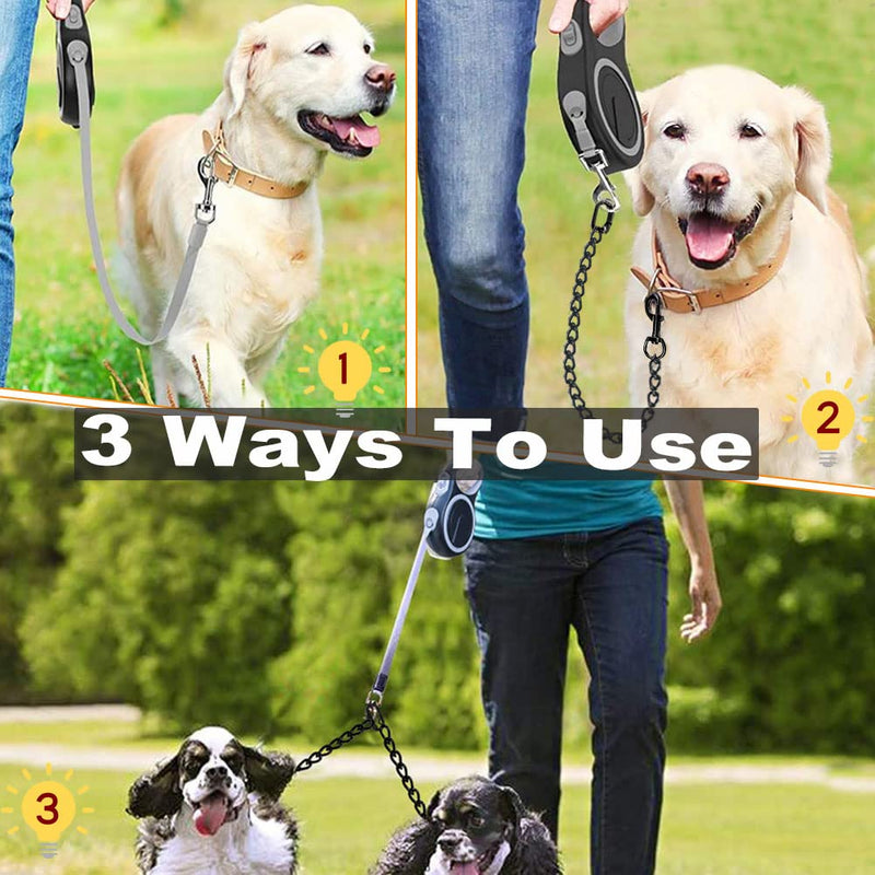 Fiyade Retractable Dog Lead for Large Medium Small Dogs, Double Retractable Dog Leash with 2 Dogs Chain Lead, Double Dog Ended Lead Extendable Dog Lead 3m + Metal Double Lead 50cm-S S-3m+50m - PawsPlanet Australia