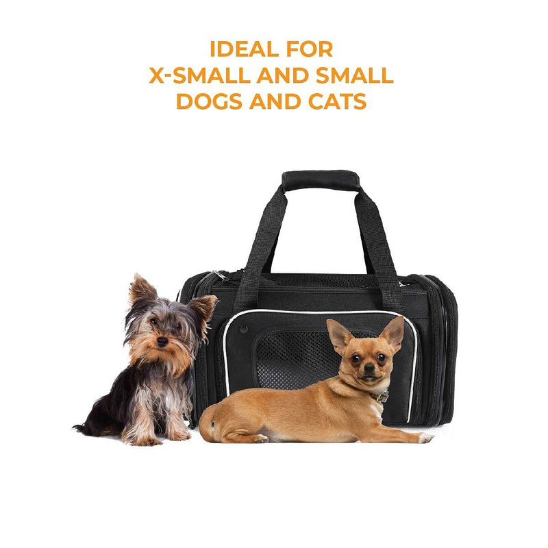 Smiling Paws Pets 4-Way Expandable Airline Approved Soft Sided Pet Carrier, Pet Travel TSA Bag for Cats & Dogs, Collapsible Kennel Pet Travel Bag for Airplane, Car & Train, 17x11x9 L/W/H (XS) - PawsPlanet Australia