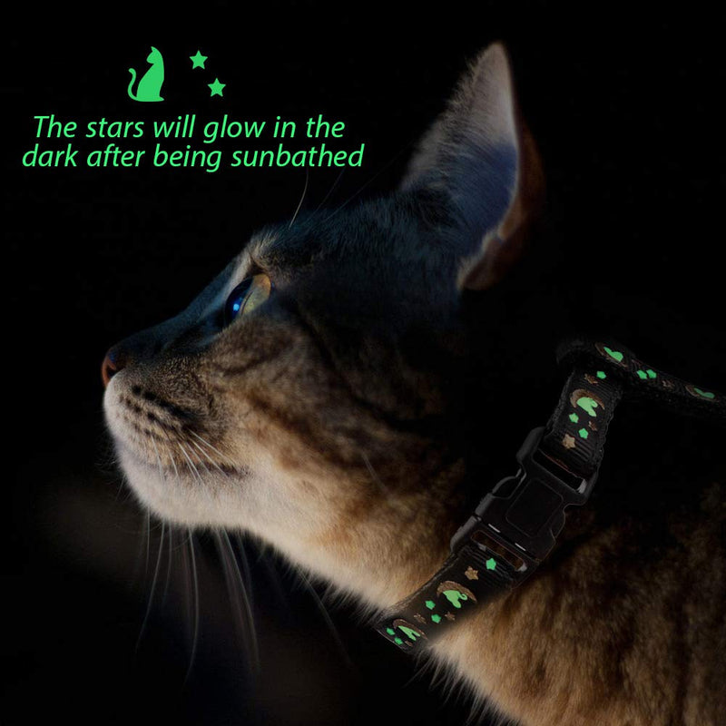 Basuppit Cat Harness and Leash Set Gold Moons Stars Soft Nylon Escape Proof Adjustable for Kittens Small Animals Glow in The Dark Black - PawsPlanet Australia