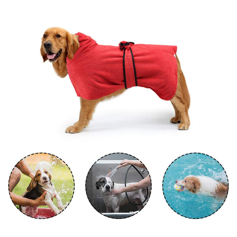 Dog Bathrobe Towel with Adjustable Strap,Moisture Absorbing Dog Bath Robe, Fast Drying Microfibre Absorbent Dog Drying Coat Pet Bath Towel (XL, Red) XL - PawsPlanet Australia