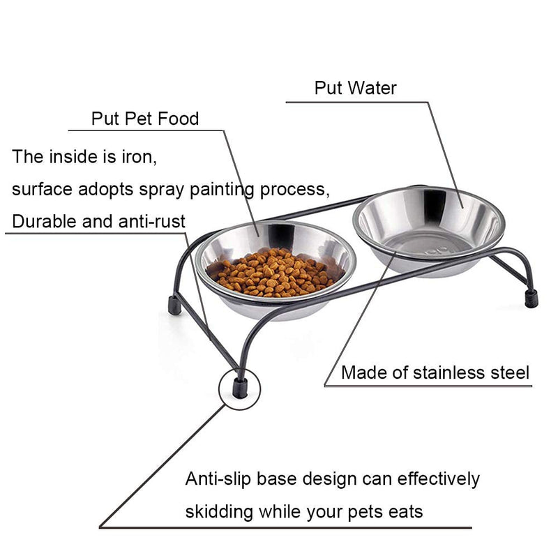 Saim Double Removable Stainless Steel Pet Food Water Bowls with Iron Stand - Raised Dog Feeder - Cat Bowl - Puppy Bowl - Pet Feeder, 4.8-Inch Diameter, Medium - PawsPlanet Australia