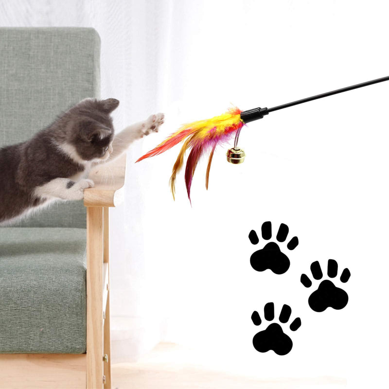 6 Pcs Cat Feather Wand Toys, Cat Color Varied Feather Teaser Practice Stick, Colorful Feathers Bell Toys for Cats and Kittens - PawsPlanet Australia