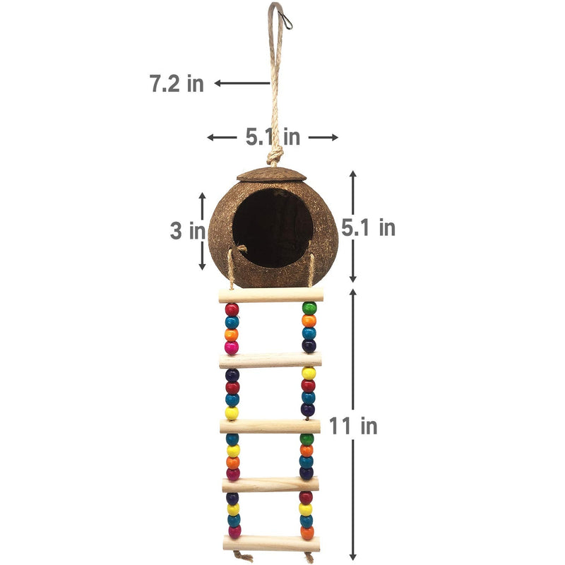 Hanging Coconut Bird House with Ladder,Natural Coconut Fiber Shell Bird Nest for Parrot Parakeet Lovebird Finch Canary,Coconut Hide Bird Swing Toys for Hamster,Bird Cage Accessories,Pet Bird Supplies - PawsPlanet Australia