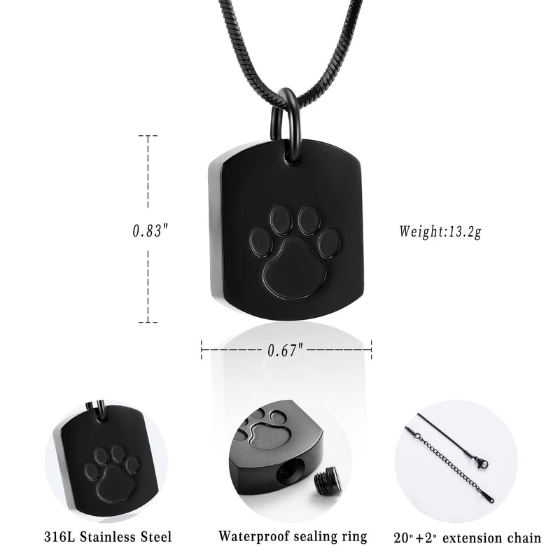 Minicremation Cremation Jewelry Urn Necklace for Ashes for Pet, Paw Print Memorial Ash Jewelry, Keepsake Pendant for Pet's Cat Dog's Ashes with Filling Kit Black - PawsPlanet Australia