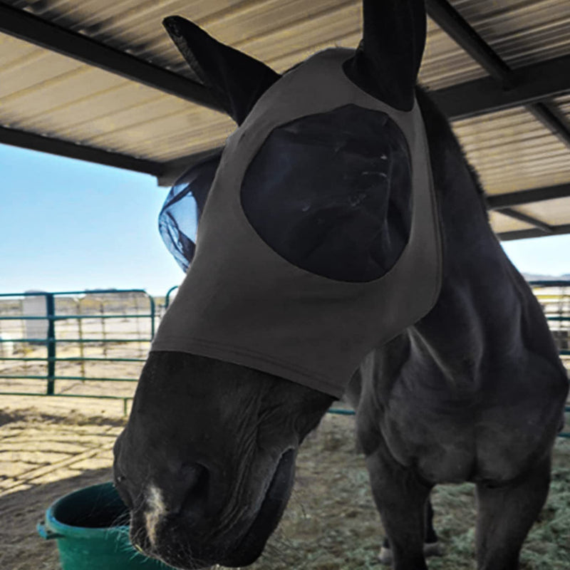1 Piece Anti-Fly Horse Mask, Horse Mask with Earmuff Protection, Breathable Mesh, Anti-UV, Anti-Mosquito, Insect, Elastic Fly Mask (Black) - PawsPlanet Australia