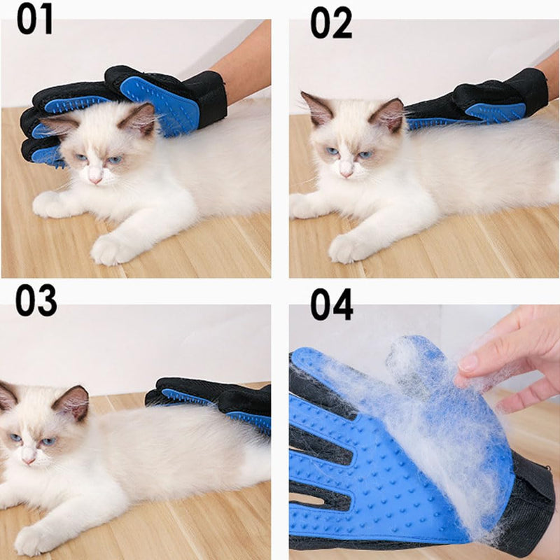 AIRFUL 2 pairs of cat grooming gloves, double-sided pet glove brush, right hand cat glove grooming for short hair and long hair, light blue - 4 pieces - PawsPlanet Australia