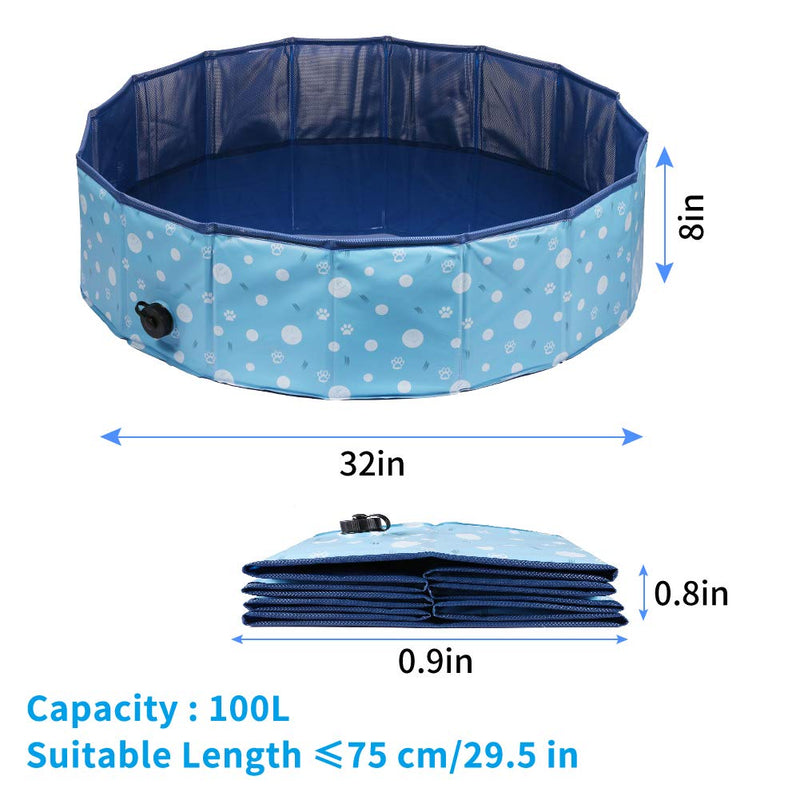 Delicacy Foldable Dog Pool, PVC Collapsible Dogs Pet Kiddie Bath Pool Swimming Pool,Bathing Tub for Dogs Cats and Kids 32"D x 8"H Blue - PawsPlanet Australia