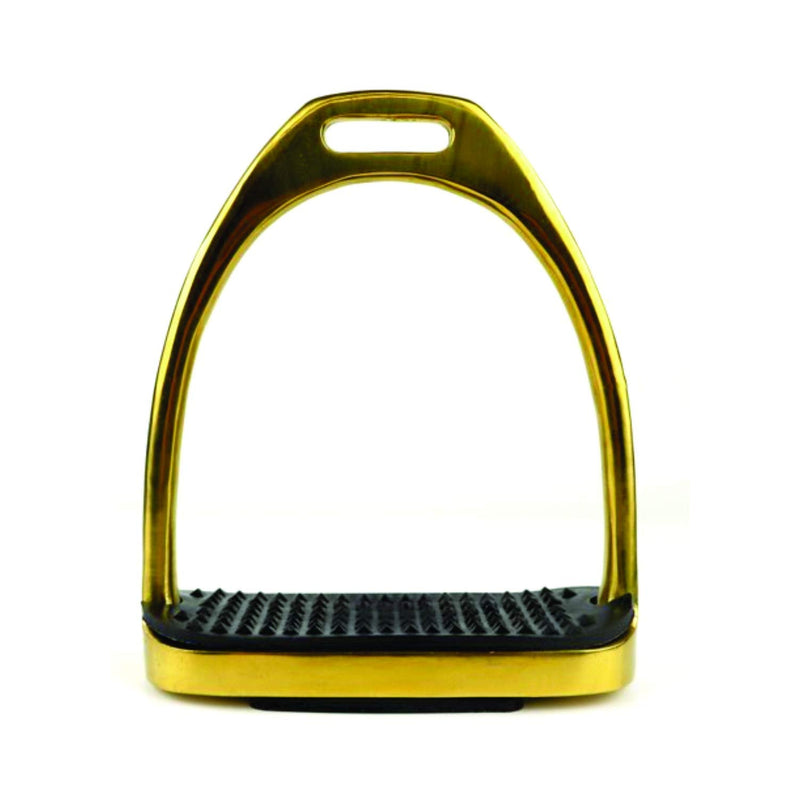 AK Stainless Steel Plane Horse Riding Equestrian Stirrups with Black Treads (Gold, 3.75'') 3.75'' Gold - PawsPlanet Australia