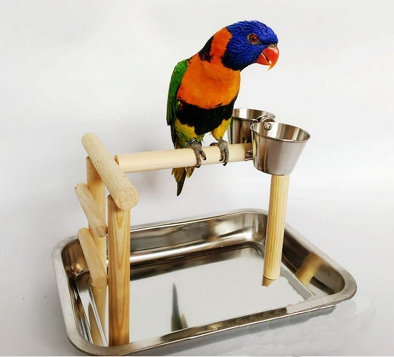 [Australia] - Stainless Steel Parrot Parakeet Cockatiel Food Water Bowl Pet Bird Cage Hanging Hook Feeding Double Cups Bowl Clip Stand Perch Birdcage Stand Accessories 