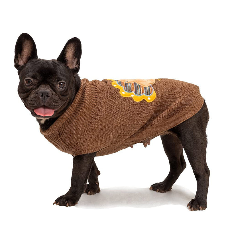 NACOCO Dog Sweater with Hole Thanksgiving Classic Knitwear Pup Dog Shirts Turkey Pattern Dog Dress Warm Winter Pet Clothes for Small Dogs - PawsPlanet Australia