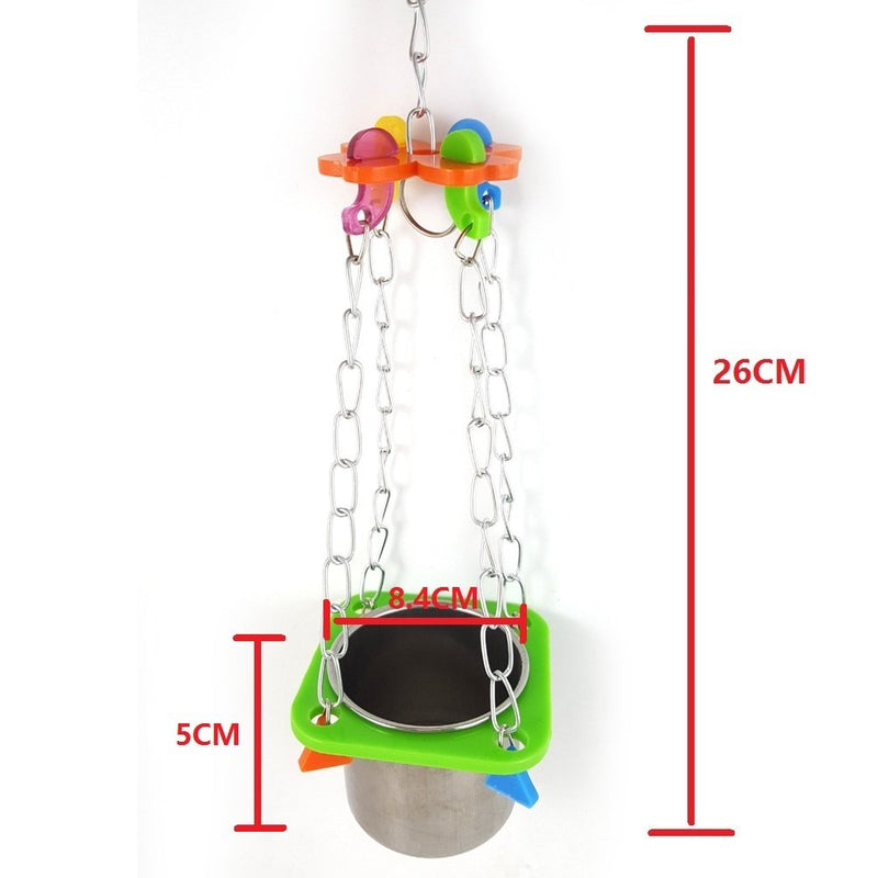 [Australia] - Pet Bird Food Feeding and Drinking Hanging Cup Stainless Steel Coop Hanger Cup and Cup Holder for Parrot Cage Budgie Big 