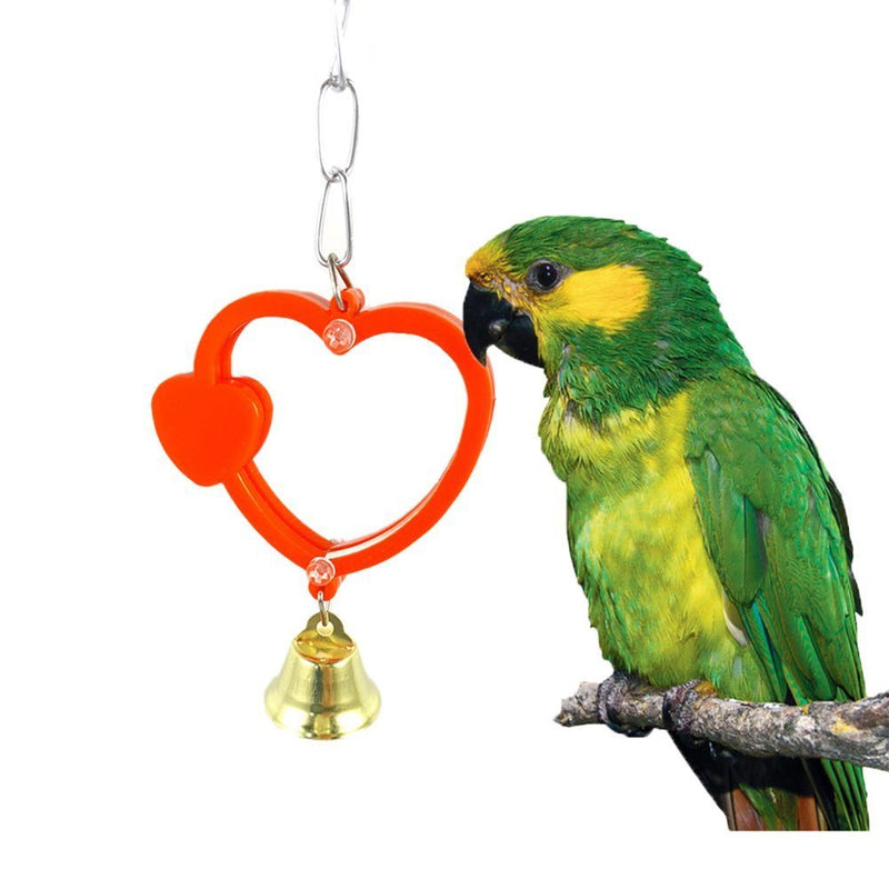 [Australia] - Hypeety Pet Bird Mirror with Bell Interactive Treat Puzzle Parrot Toy Bird Cage Mirror Small Bird Swing Chew Toys Fun Cage Accessories (Color Random) Heart Shape 