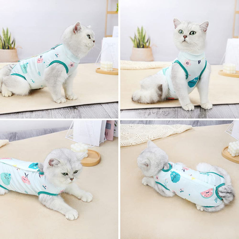 Anlitent Soft Cat Professional Recovery Suit for Abdominal Wounds, Outdoor Fits Indoor Cat Clothing E-Collar Alternative for Kitten Kitty After Surgery, Period of Medication Cute S Green - PawsPlanet Australia