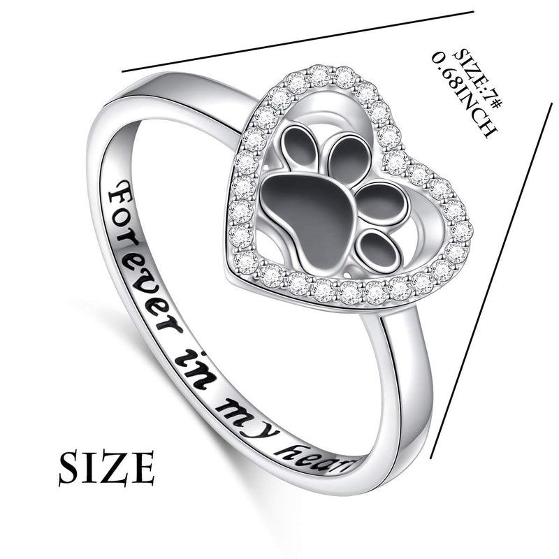 S925 Sterling Silver Jewelry Engraved Forever in my heart Puppy Dog Cat Pet Paw Print Love Heart Ring 5 - PawsPlanet Australia