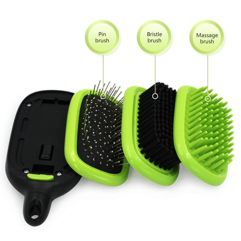 JOYPAWS 3 in 1 Pet Grooming Comb for Dogs & Cats, Includes Massage Brush, Pin Brush, Bristle Brush - Green - PawsPlanet Australia