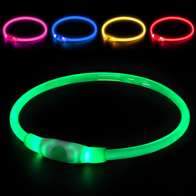 AUAUY LED light collar dog, USB rechargeable length adjustable pet safety collar, cuttable waterproof light collar for dogs and cats, 3 modes (green) green-universal - PawsPlanet Australia