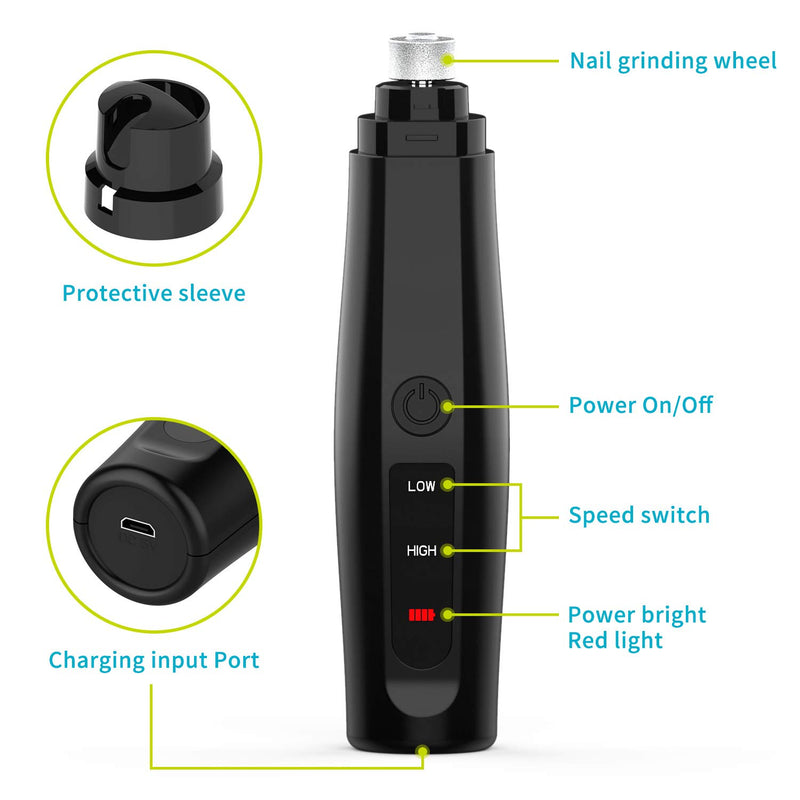 [Australia] - Wenhsin Dog Nail Grinder Pet Grooming Nail Trimmers Tool Kit 2-Speed Electric Cordless Rechargeable Grinder Painless Paws Claw Care for Small Medium Large Dogs and Cats Black 