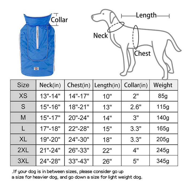 [Australia] - Dog Winter Jacket, Windproof Waterproof Outdoor Sports Pet Coat for Cold Weather, Dog Warm Vest Clothes with Reflective, for Small Medium Large Dogs XS(Chest Girth 14-17") Blue 