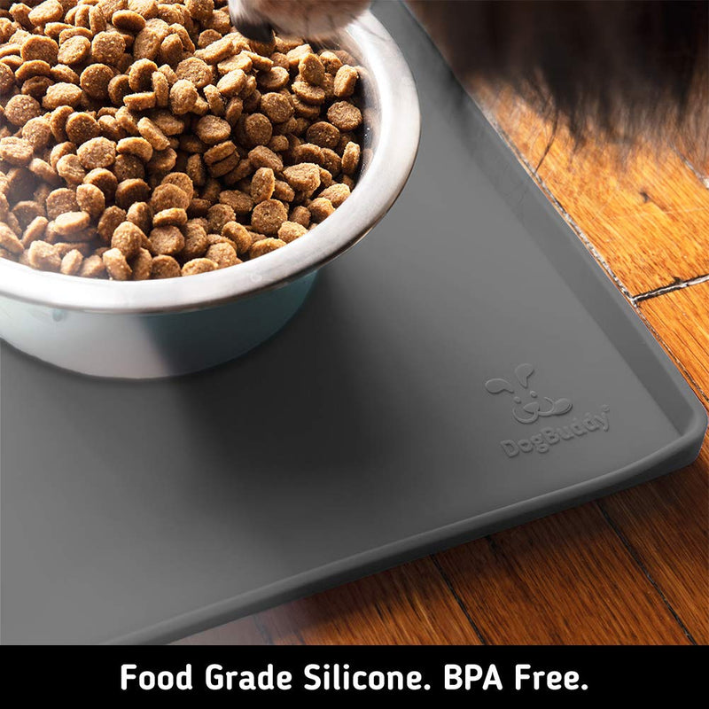 [Australia] - DogBuddy Dog Food Mat, Small (19x12), Large (24x16) or XXL (32X24), Non Slip Dog Food Tray, FDA Silicone Dog Placemat, Washable Pet Food Mat, Waterproof Pet Dog Feeding Mat, Dog Food Mats for Floors L Shadow 