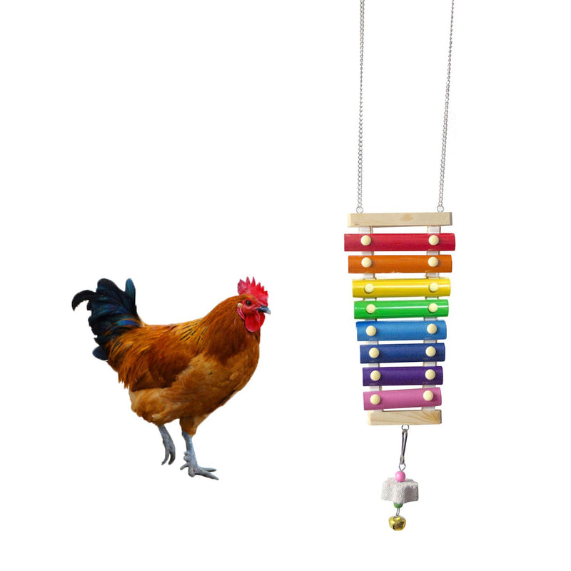 Ruiqas Wooden Chicken Xylophone Toy, Hanging Chicken Coop Pecking Toy with 8 Metal Keys Grinding Stone for Bird Parrot - PawsPlanet Australia