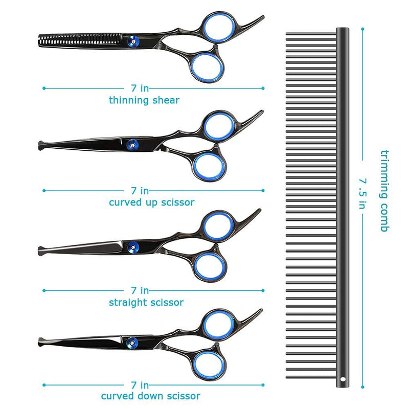 Dog Grooming Scissors Set - YOUTHINK 5 Pieces Stainless Steel Grooming Trimmer Kit with Cutting Scissors Thinning Shear Curved Scissors Grooming Comb for Cat Dog - PawsPlanet Australia