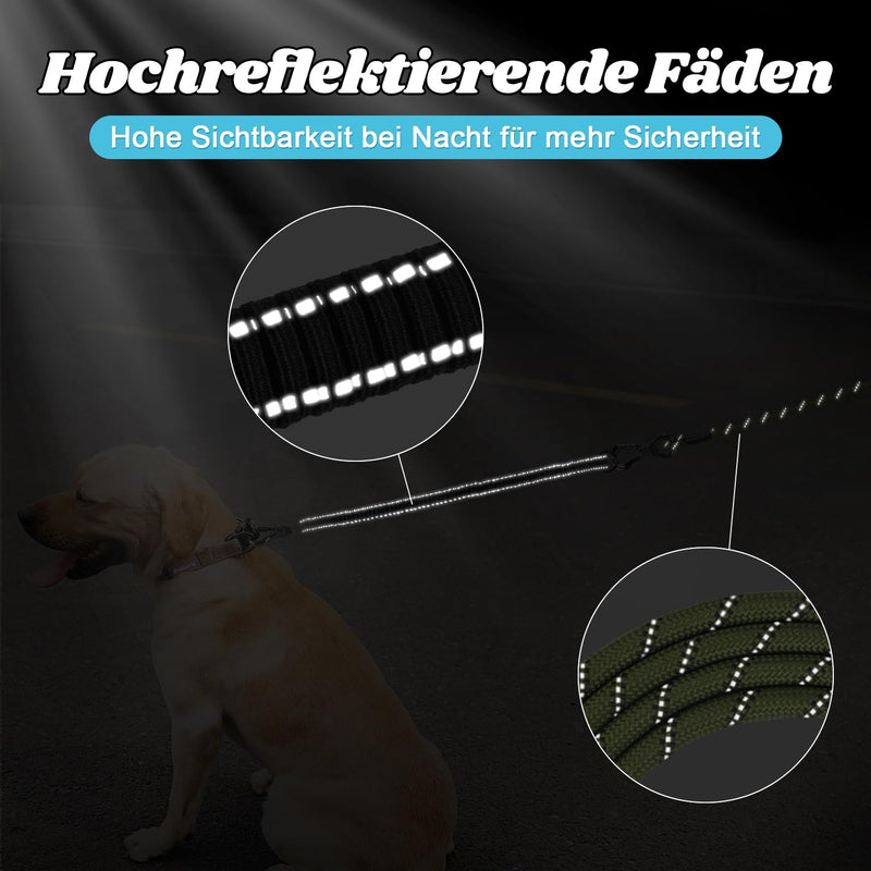 Aystkniet Bungee Tow Leash for Dogs 3M 4.5M 5M 6M 9M 10M 12M 15M 20M 30M, Shock-Absorbing Dog Leash with Padded Handle Reflective Threads Lockable Hook for Medium Large Dogs 20M × 8MM Army Green - PawsPlanet Australia