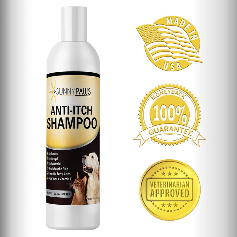 [Australia] - Sunny Paws Anti-Itch Shampoo for Dogs Cats and Horses - 16oz Medicated Ketoconazole & Chlorhexidine (Antibacterial, Anti Fungal) 