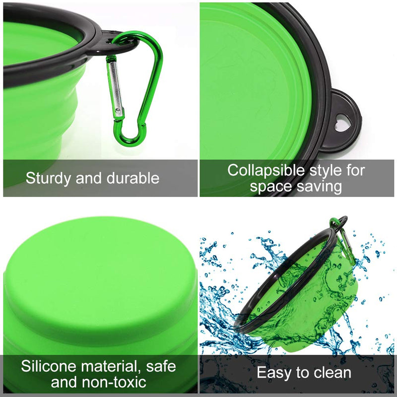 SLSON Collapsible Dog Bowl, 2 Pack Collapsible Dog Water Bowls for Cats Dogs, Portable Pet Feeding Watering Dish for Walking Parking Traveling with 2 Carabiners Small Blue+Green - PawsPlanet Australia