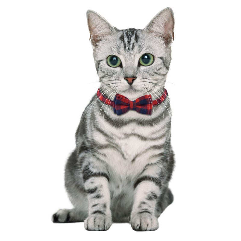 [Australia] - Lamphyface 2 Pack/Set Cat Collar Breakaway with Cute Bow Tie and Bell for Kitty Adjustable Safety Plaid Red&navy 