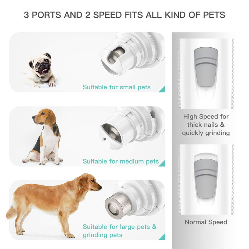 [Australia] - INVENHO Pet Nail Grinder Electric Paw Trimmer Clipper Small Medium Large Dogs Cats Small Animals Portable & Rechargeable Gentle Painless Paws Grooming Trimming Shaping Smoothing White 
