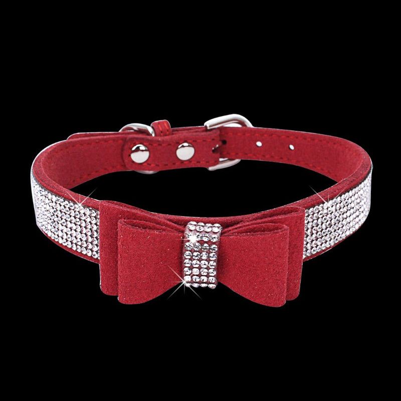 [Australia] - Tangpan Pet Dog Collar Rhinestone Bow-Knot Deco Microfiber Soft Puppy Seatbelt XXL Red 