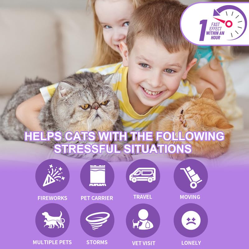 Calming Collar for Cats, Adjustable Calming Collar with Pheromones Cats, Waterproof Calming Collar for Cats Anti Stress for 60 Days for Kittens Large Cats Purple 2 Pieces Purple-2 Pieces - PawsPlanet Australia