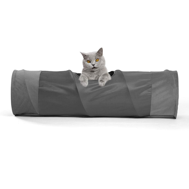 LeerKing Cat Pet Tunnel Toy Collapsible Interactive Tunnels with 2 Holes and Suspended Ball for Small Pet Rabbits Puppy Kitty, 10 × 35 Inches, Grey - PawsPlanet Australia