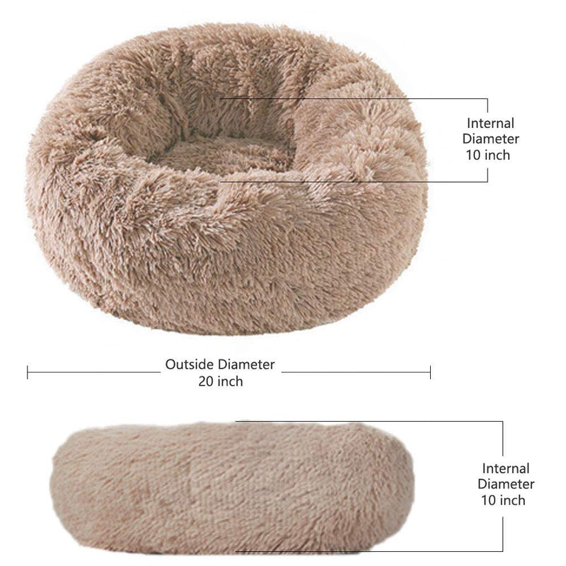 WILD+ Cat Beds for Indoor Cats, Donut Cuddler Dog Bed Comfy Fluffy Washable Calming Cat Beds, Dog Bed for Small Dogs Up to 22 lbs 20''x20'' Brown - PawsPlanet Australia
