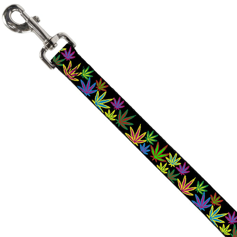 [Australia] - Buckle-Down Pet Leash - Multi Marijuana Leaves Black/Multi Color, Multicolor, 4 Feet Long - 1" Wide (DL-W31342) 