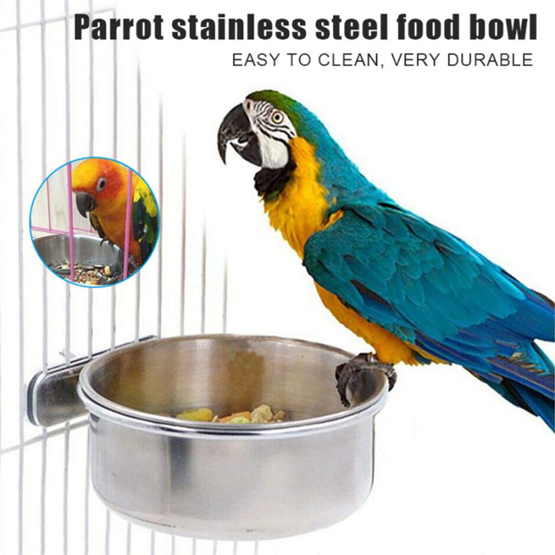 Parrot Feeding Bowls, Bird Cage Cups Holder - Stainless Steel Food and Water Dish, Bird Feeders with Clamp for Parakeet African Greys Conure Cockatiels Lovebird Budgie Chinchilla - PawsPlanet Australia