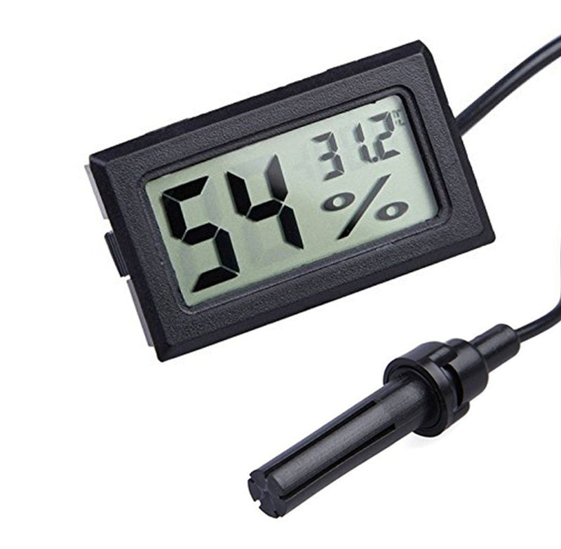 ARCELI 2-in-1 Digital LCD Embedded Thermometer Hygrometer with External for Reptile Incubator Aquarium Poultry - Black - PawsPlanet Australia