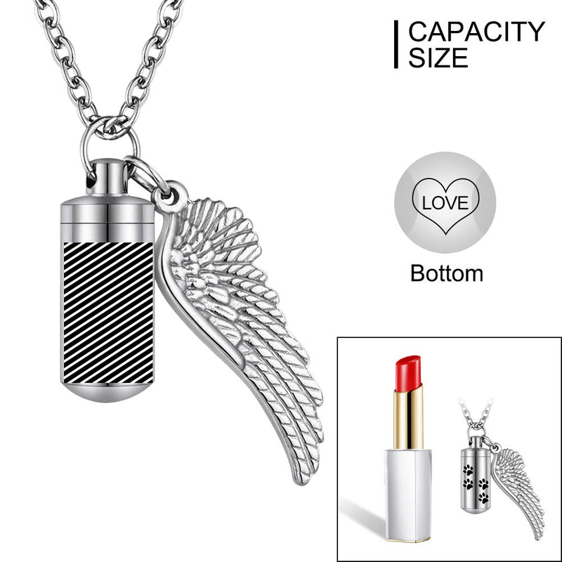 abooxiu Cylinder Cremation Necklace for Pet Ashes Urn Necklace with Angel Wing Pet Paw Ashes Necklace for Dog/Cat Pet Memorial Keepsake Jewelry Silver S No-engraving - PawsPlanet Australia