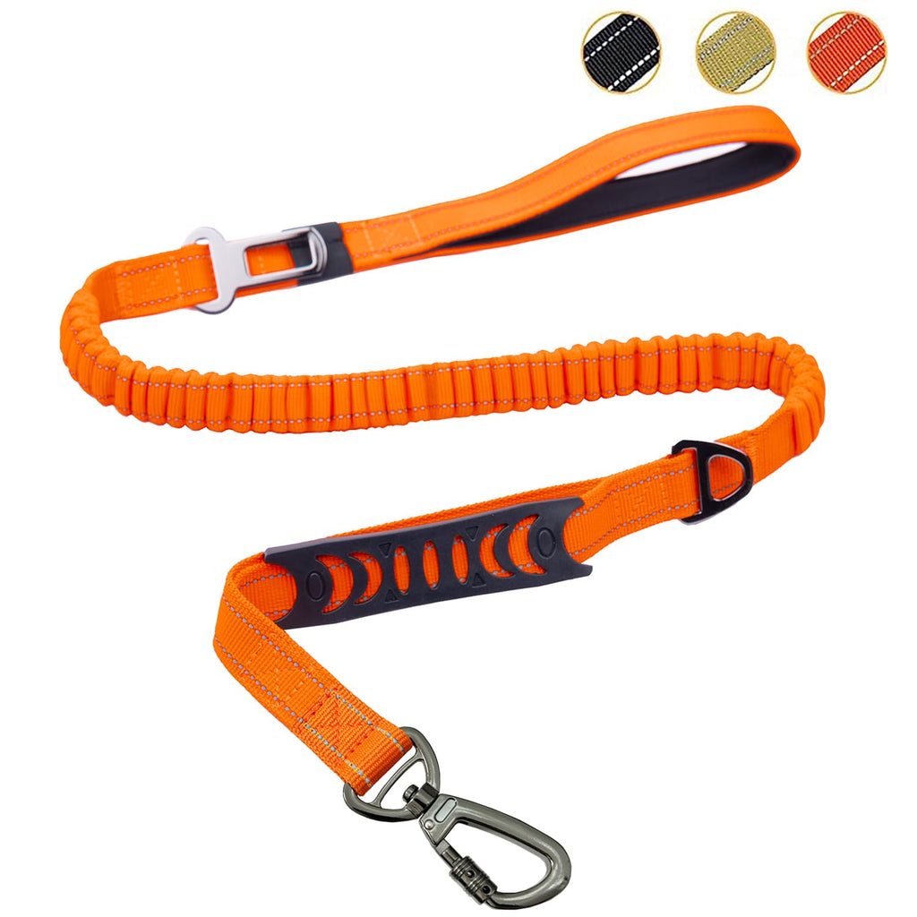 Annalovic Bungee Dog Leash with 2 Control Handles, No Pull Tactical Dog Leash for Shock Absorption, Military Dog Leash with Car Seat Belt Clip and Highly Reflective Threads.(Orange, M) Medium Orange - PawsPlanet Australia