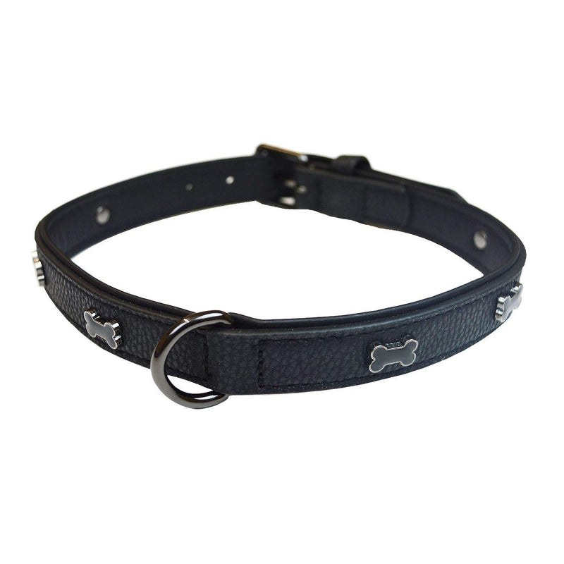RSPCA faux leather collar dog puppy pet black bone embellishments 1.5x40cm - PawsPlanet Australia